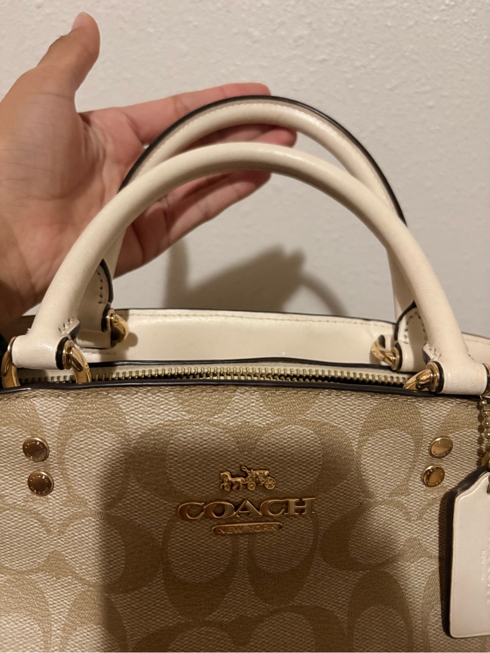 Coach Leather Lillie Carryall Signature Canvas in Beige W/ Gold Hardware - Picture 9 of 10